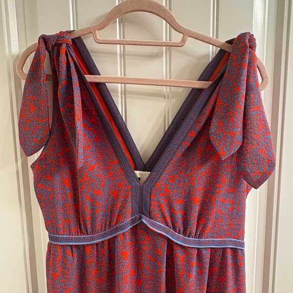 Chelsea & Violet Red & Purple Deep V-neck and back Maxi Dress size L High Slit - Picture 7 of 16